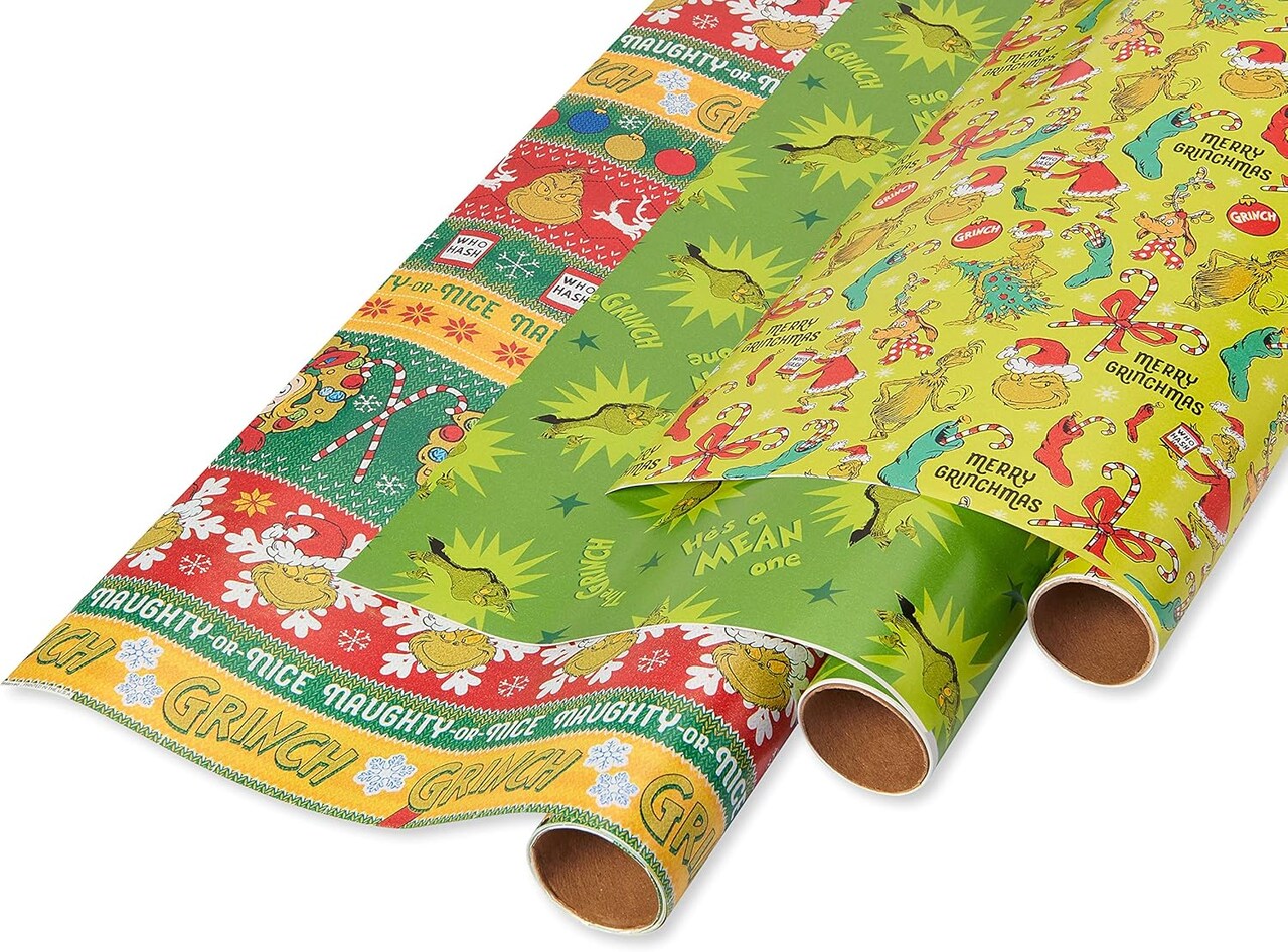105 sq. ft. Grinch Christmas Wrapping Paper Bundle with Cut Lines, Grinch (3 Rolls 30 in. x 14 ft.)
